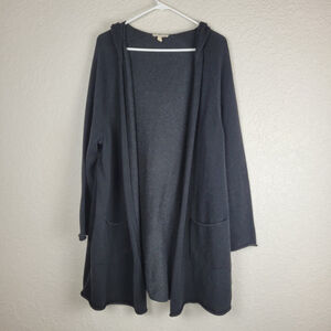 EILEEN FISHER Sweater 1X Organic Cotton Duster Cardigan Hoodie Open Front Black